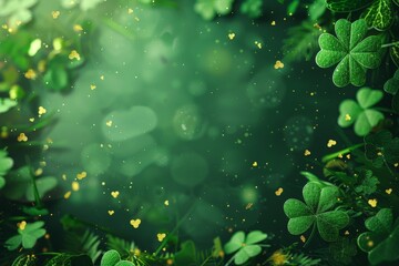 Green clover frame background. Space for text, St. Patrick.