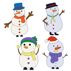 Colorful Snowman Clipart Set for Lovers of Winter Season. This Winter Theme Snowman Vector Suits Christmas Celebration