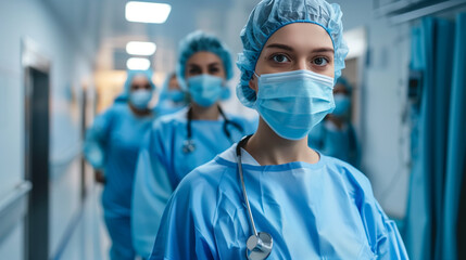 Fototapeta na wymiar Medical staff dressed in their characteristic uniforms,