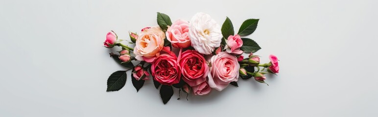 A delicate arrangement of roses and flowers on a light background