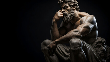 Fototapeta na wymiar Statue of a muscular god with a thoughtful posture