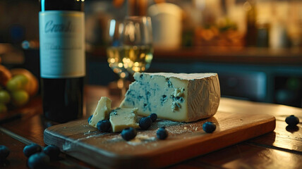 cheese with blue mold on a wooden background