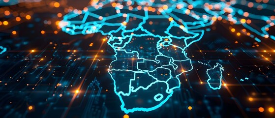 Africa's Digital Pulse: Data Streams and Cyber Tech. Concept Technology in Africa, Digital Innovation, Data Analysis, Cybersecurity Solutions, Tech Trends in Africa, - obrazy, fototapety, plakaty