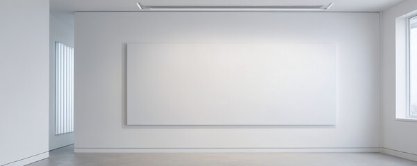 Minimalist white wall in a modern office interior with a single large white canvas