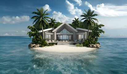  luxurious tropical bungalow, nestled on a private island aroung azure clear water. travel and...