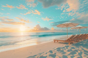 Empty beach at dawn. Tourism and travelling.