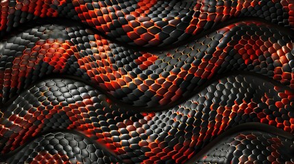 A textured pattern resembling glowing red and black serpent scales undulates across the image