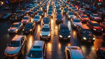 Obraz premium Evening Rush Hour Traffic Jam in the City