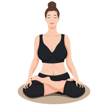 Yoga class, girl in lotus position isolated on a white background. Isolated character-12, vector.