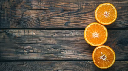 Foto op Plexiglas Orange fruit laying on wooden table cooking recipe banner background © PrettyVectors