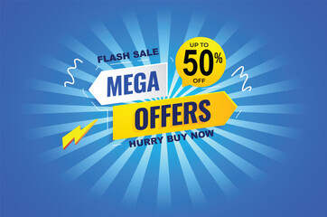 Creative flash sale shopping poster or banner with flash icon and 3D text on blue background. flash sales banner template design for social media and website mega special offer campaign or promotion