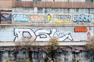 graffiti, muro, ladrillo, firmar, urbana, arte, calle