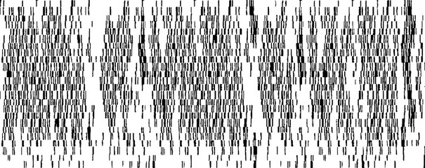 Monochrome texture composed of irregular graphic elements. Distressed uneven grunge background. Abstract vector illustration. Overlay for interesting effect and depth. Isolated on white background.