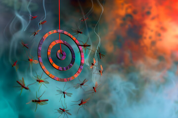 Artistic Illustration of Mosquito Repellents Action: Repelling Pesky Mosquitos during Night Time - obrazy, fototapety, plakaty