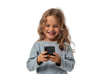 Happy Child With Smartphone Looking Ahead
