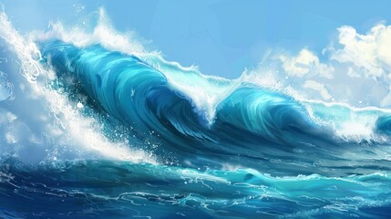 beautiful waves in the ocean, sunny weather - obrazy, fototapety, plakaty