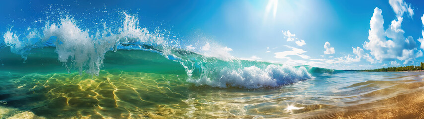  Big ocean wave on a rocky shore.