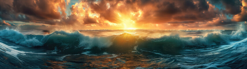  Big ocean wave on a rocky shore.