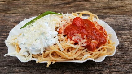 No fries, but spaghetti Napoli with two sauces