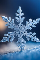 macro snowflake close-up on a snowy background