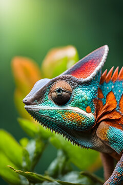 macro photography multi-colored chameleon close up head