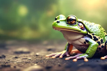 Fototapeten close up green frog on a natural background © Ocharonata