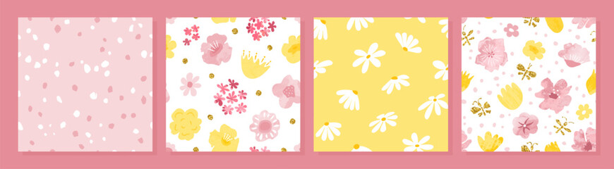 Set of seamless floral patterns. Vector design for textiles, covers,packaging,prints,interior decor and more.