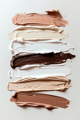 Make-up Strokes based on different shades of skin on a white background