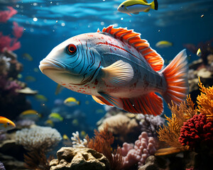 Colorful fish in the aquarium. Underwater world. Underwater world.