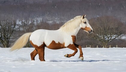 A Horse With Its Coat Covered In Snow Frolicking