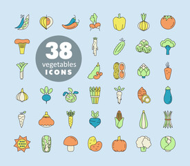 Vegetables outline isolated vector icons set - 779171896