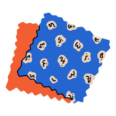 Flat line fabric scraps icon. Vector cloth emblem. Children's colors textile. Cotton satin, poplin, calico fabric. For workshop logotype, signs, symbols, signboard.