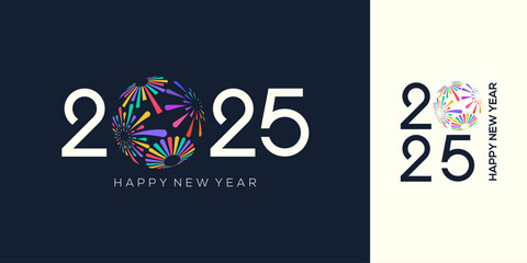 2025 Happy New Year design vector. colorful fireworks and trendy new year 2025 logo design template.