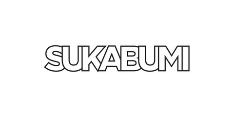 Sukabumi in the Indonesia emblem. The design features a geometric style, vector illustration with bold typography in a modern font. The graphic slogan lettering.