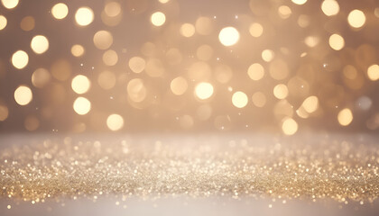  Blurred silver and golden lights with bokeh effect on pastel background. Abstract glitter light banner for wedding, party or other events decoration. Background design concept. generative ai
