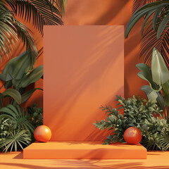 Blank advertising podium mock up in dark orange 3d.