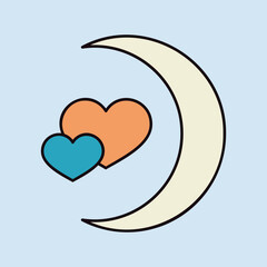 Crescent moon with heart shaped stars vector icon - 779173806