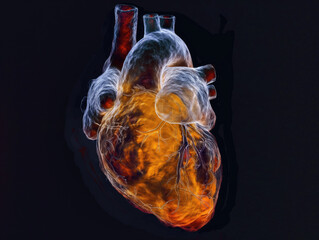 Illustration of an ultrasound examination of the human heart, for diagnosing diseases.