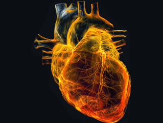 Illustration of an ultrasound examination of the human heart, for diagnosing diseases.