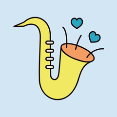 Cute saxophone and blowing hearts vector icon - 779174648