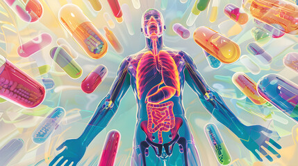 Understanding the Essential Health Benefits of Magnesium Vitamins through Creative Illustration - obrazy, fototapety, plakaty