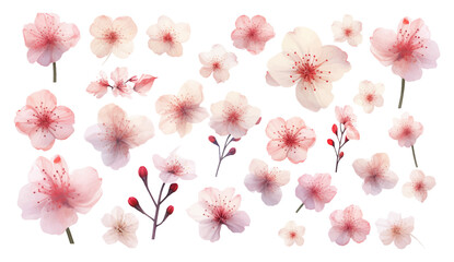 Set collection of soft pastel cherry blossom flowers for wedding invitation and greeting card vector illustration