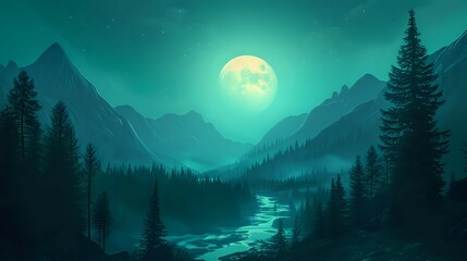 Moonlit Mystique: Enchanting Mountains./n