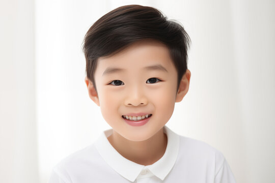 Asian Child boy with white background. Nursery school. Childhood professions. School holidays. Topics related to childhood. Japanese. Chinese. Asian country.