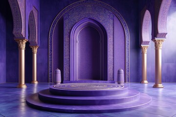 Fototapeta premium Podium in purple room with arabic decorations. 