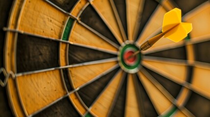 Visual representation of success, achievement, and goal attainment. Dart accurately hits the bullseye, symbolizing precision and focus.