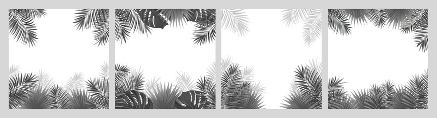 Fototapeta na wymiar tropical dark frames vector collection. Amazon tropic palms leaves cards set. Rainforest plants, elegant foliage border for travel, beauty concept, advertising sale covers, summer and party designs.