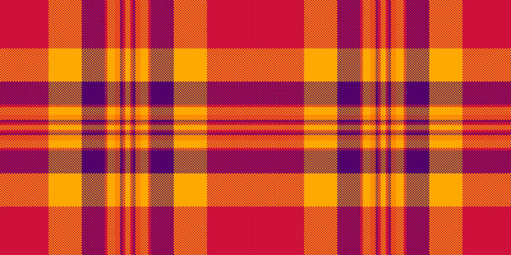 Fashion check fabric pattern, scotland seamless tartan texture. Print background plaid vector textile in red and orange colors.