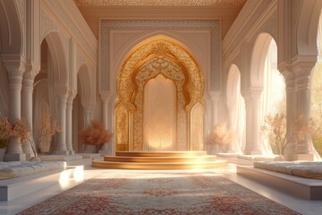 Golden marble podium for Muslim holy month Ramadan Kareem.
