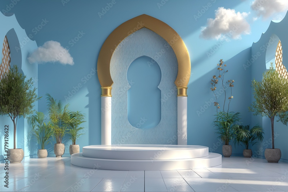 Wall mural arabic style minimal scene with white podium.